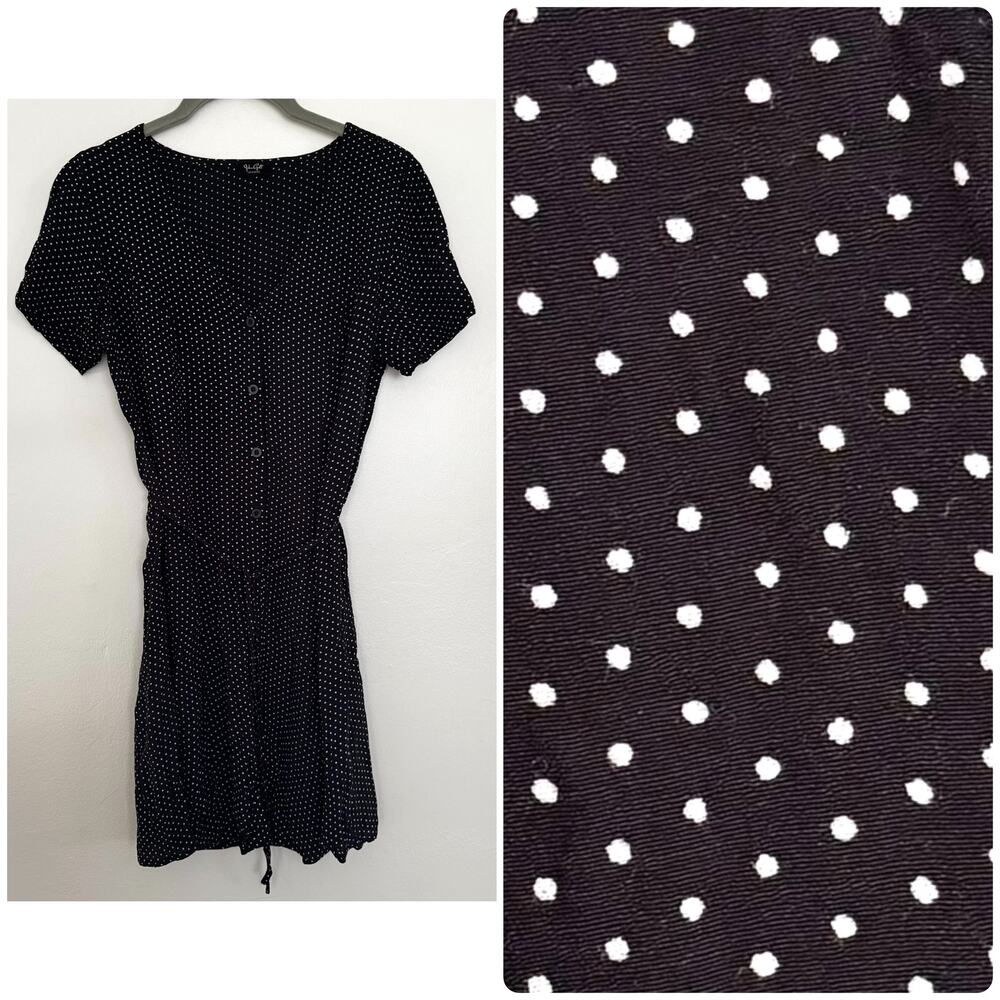John Galt Polka Dot Button Front Mini Dress in Black/White